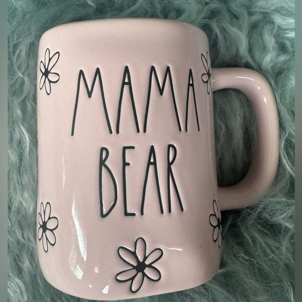 RAE DUNN MOTHER’S DAY/CHRISTMAS  PINK “MAMA BEAR” COFFEE MUG W/EMBOSSED FLOWERS